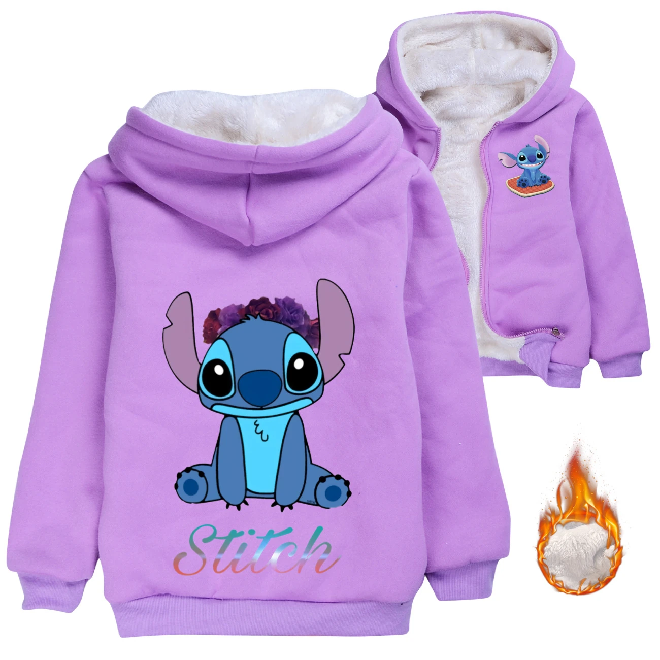 Kids’ Warm-Lined Zip Hoodie — 1137 Edition, Style 01 · Purple