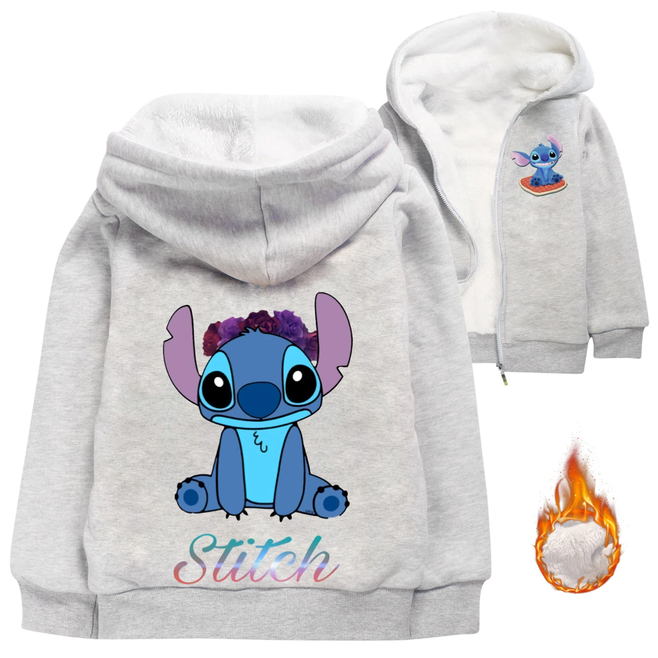 Kids’ Warm-Lined Zip Hoodie — 1137 Edition, Style 02 · Grey