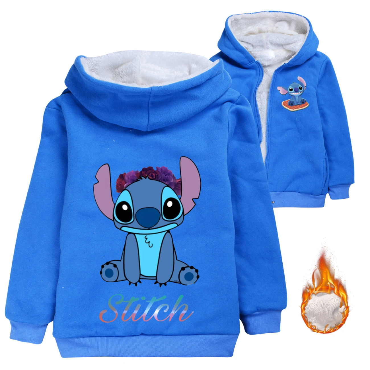 Kids’ Warm-Lined Zip Hoodie — 1137 Edition, Style 04 · Deep Blue