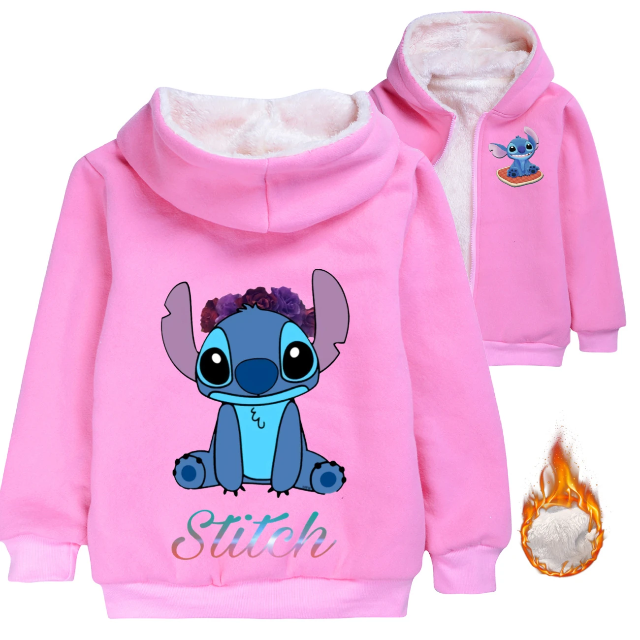 Kids’ Warm-Lined Zip Hoodie — 1137 Edition, Style 05 · Pink
