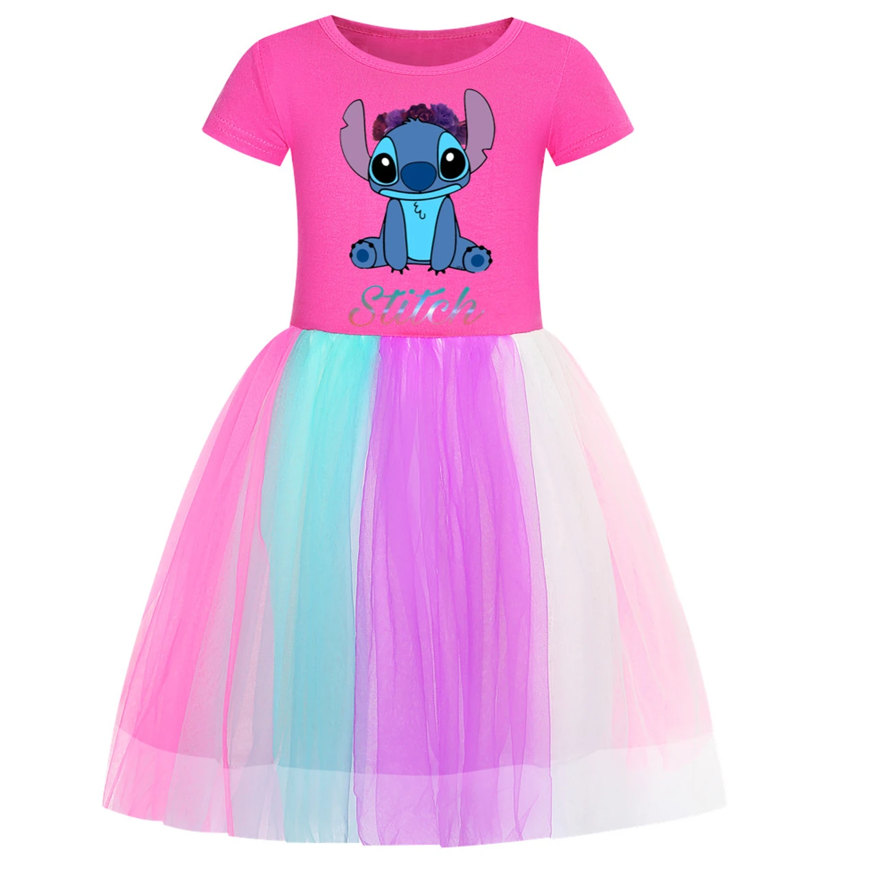 Girls’ Rainbow Tulle Dress — 1137 Edition, Style 03 · Rose