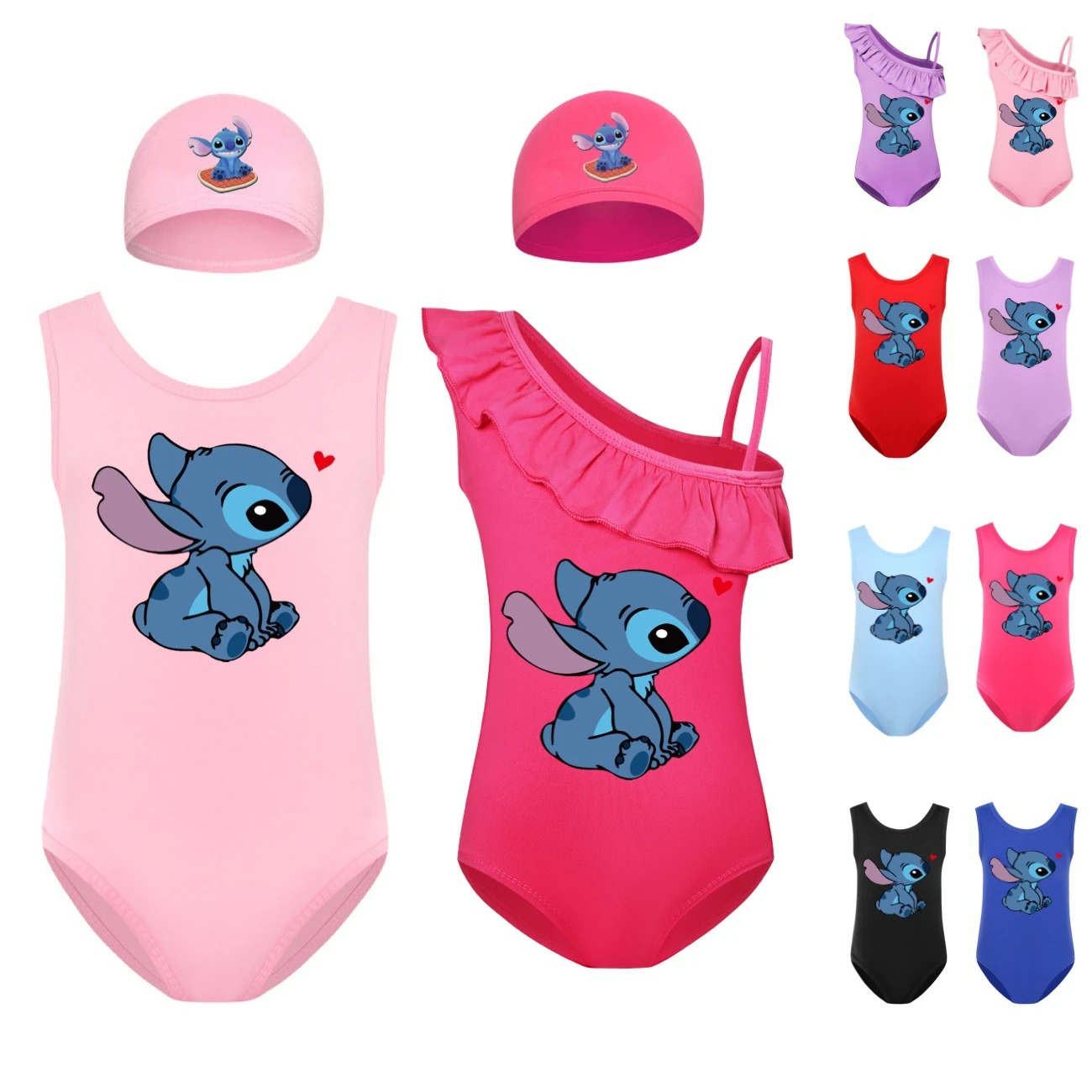 Girls’ One-Piece Swimsuit & Cap Set — 1309, clean product view