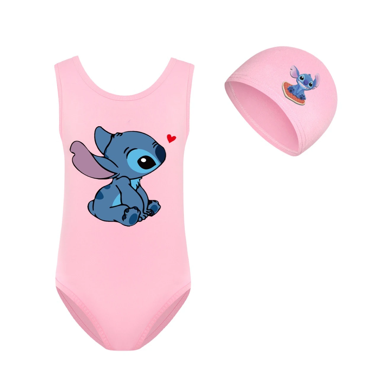Girls’ One-Piece Swimsuit & Cap Set — 1309, Style 04 · Pink