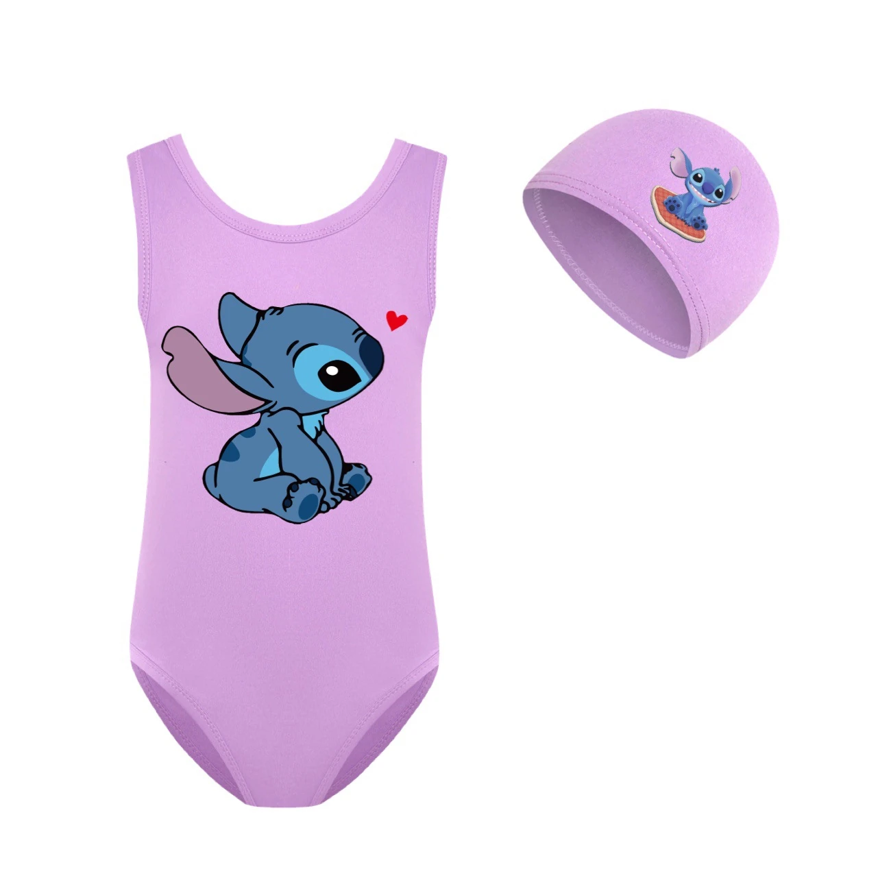Girls’ One-Piece Swimsuit & Cap Set — 1309, Style 07 · Purple
