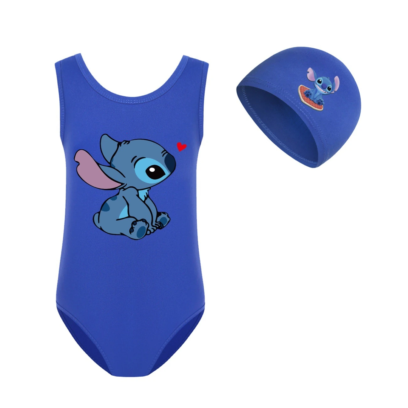 Girls’ One-Piece Swimsuit & Cap Set — 1309, Style 09 · Blue