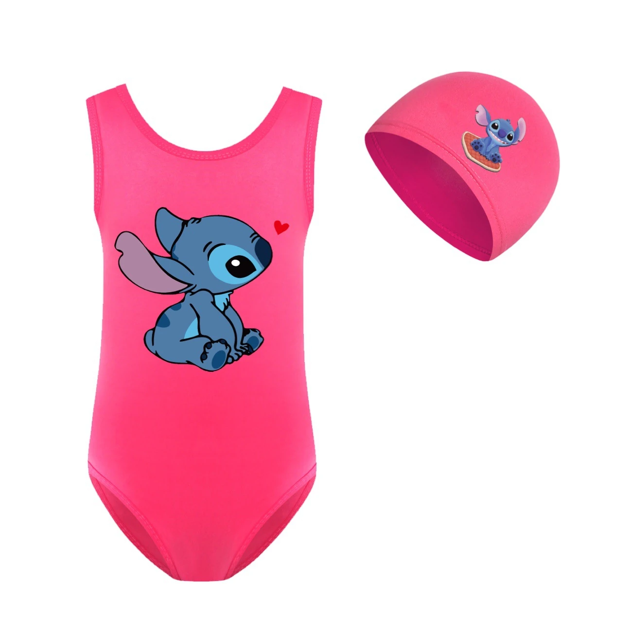 Girls’ One-Piece Swimsuit & Cap Set — 1309, Style 11 · Rose