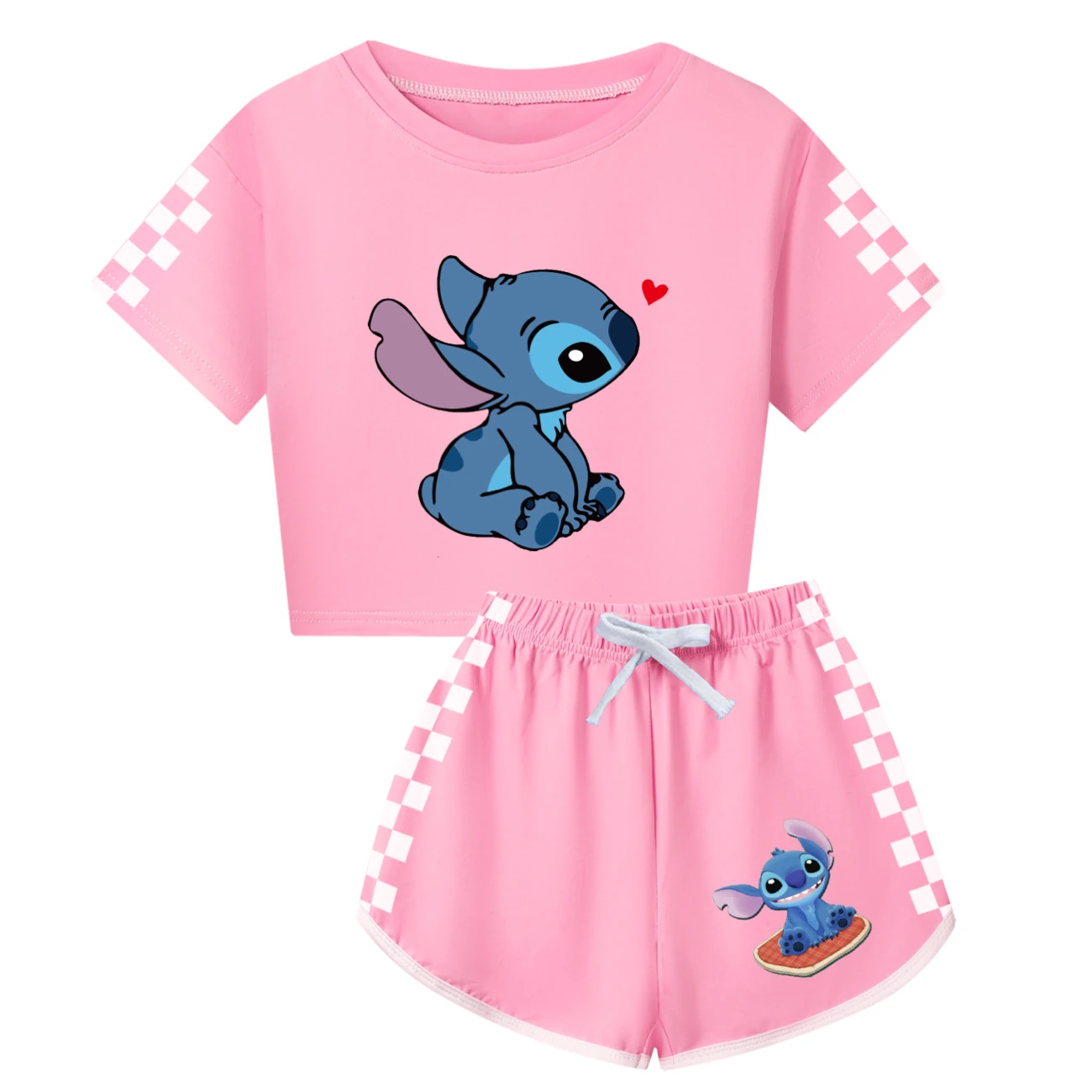 Family Mixed-Sleeve Lounge Set — 1309, Style 02 · Pink