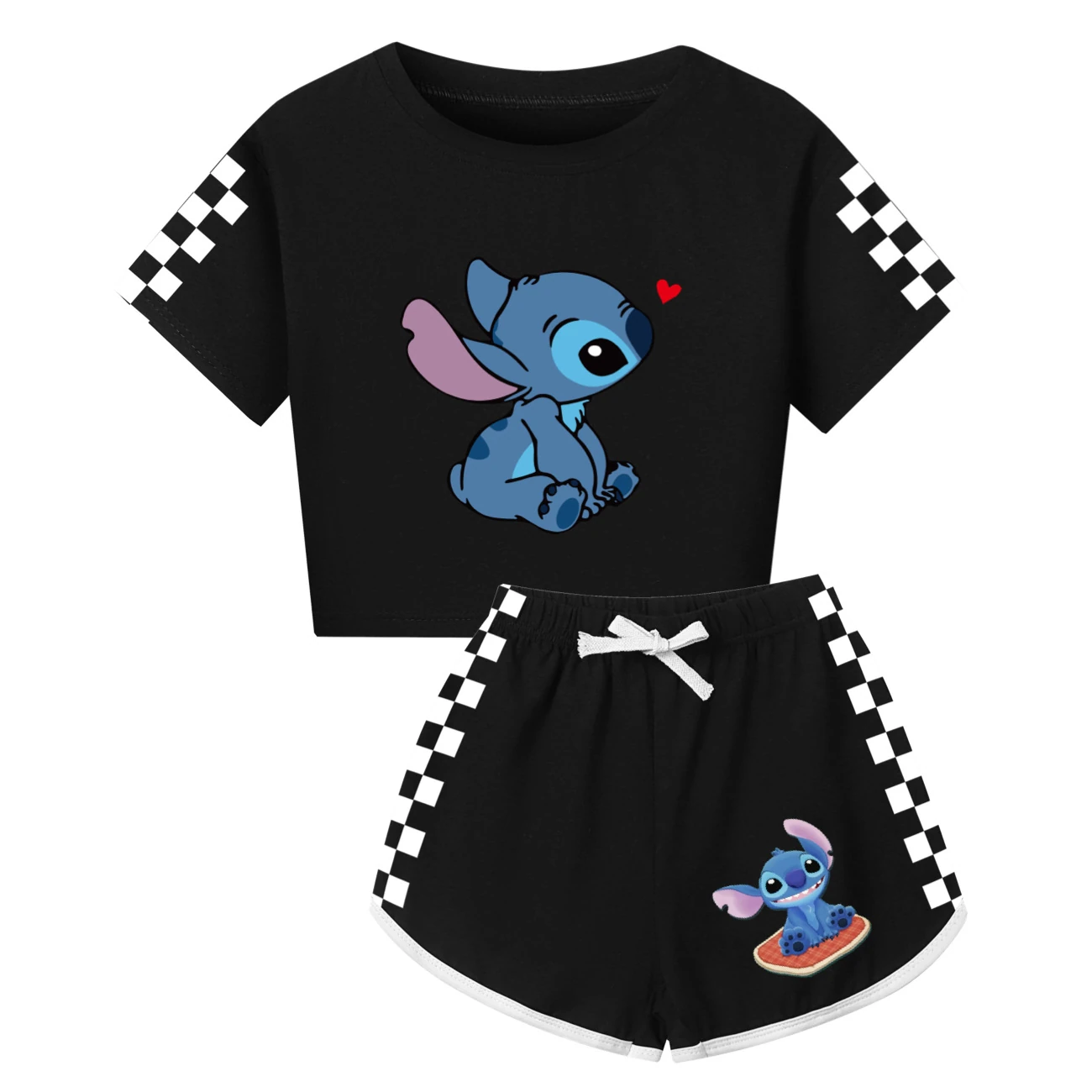 Family Mixed-Sleeve Lounge Set — 1309, Style 05 · Black