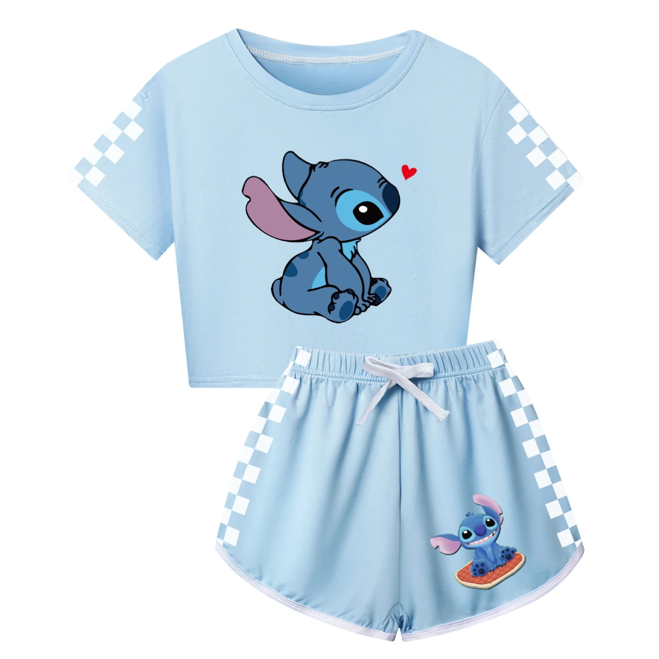 Family Mixed-Sleeve Lounge Set — 1309, Style 06 · Light Blue