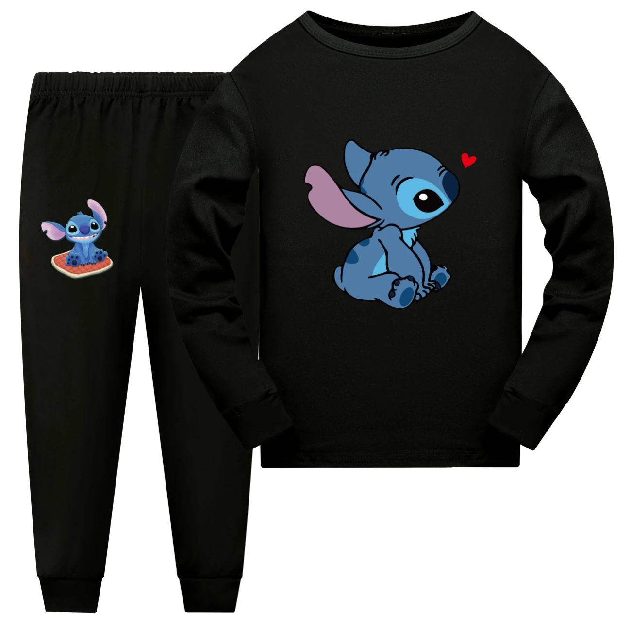 Family Mixed-Sleeve Lounge Set — 1309, Style 13 · Long Sleeve · Black