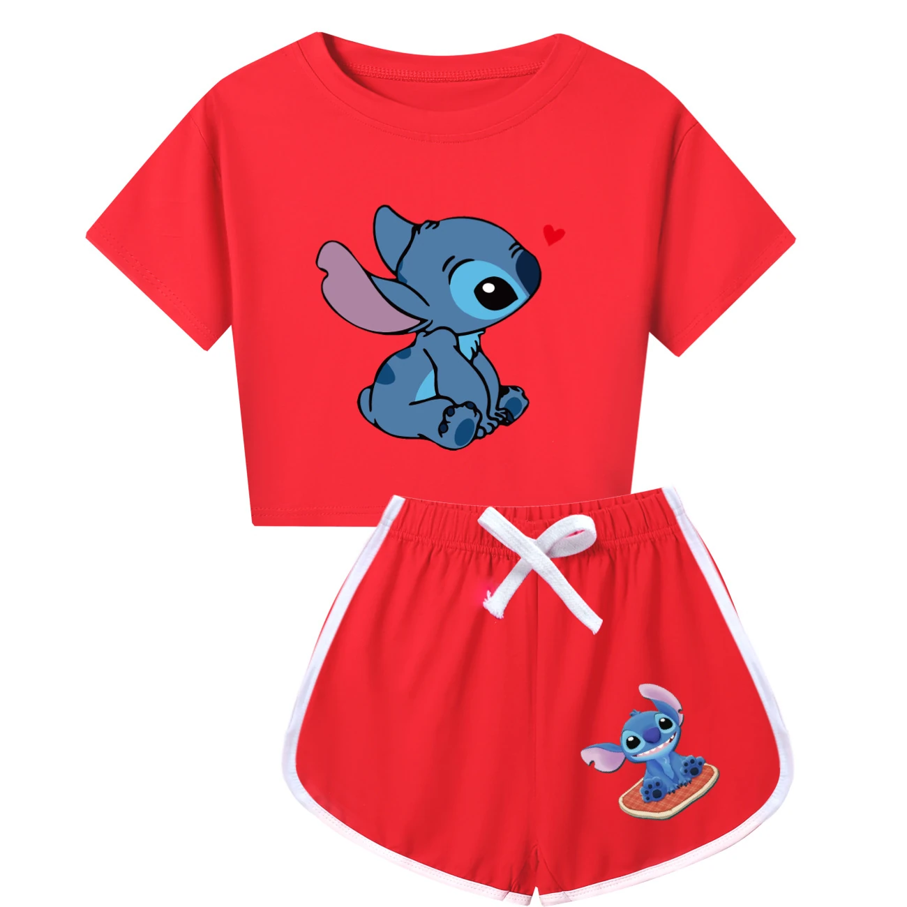 Family Mixed-Sleeve Lounge Set — 1309, Style 16 · Red