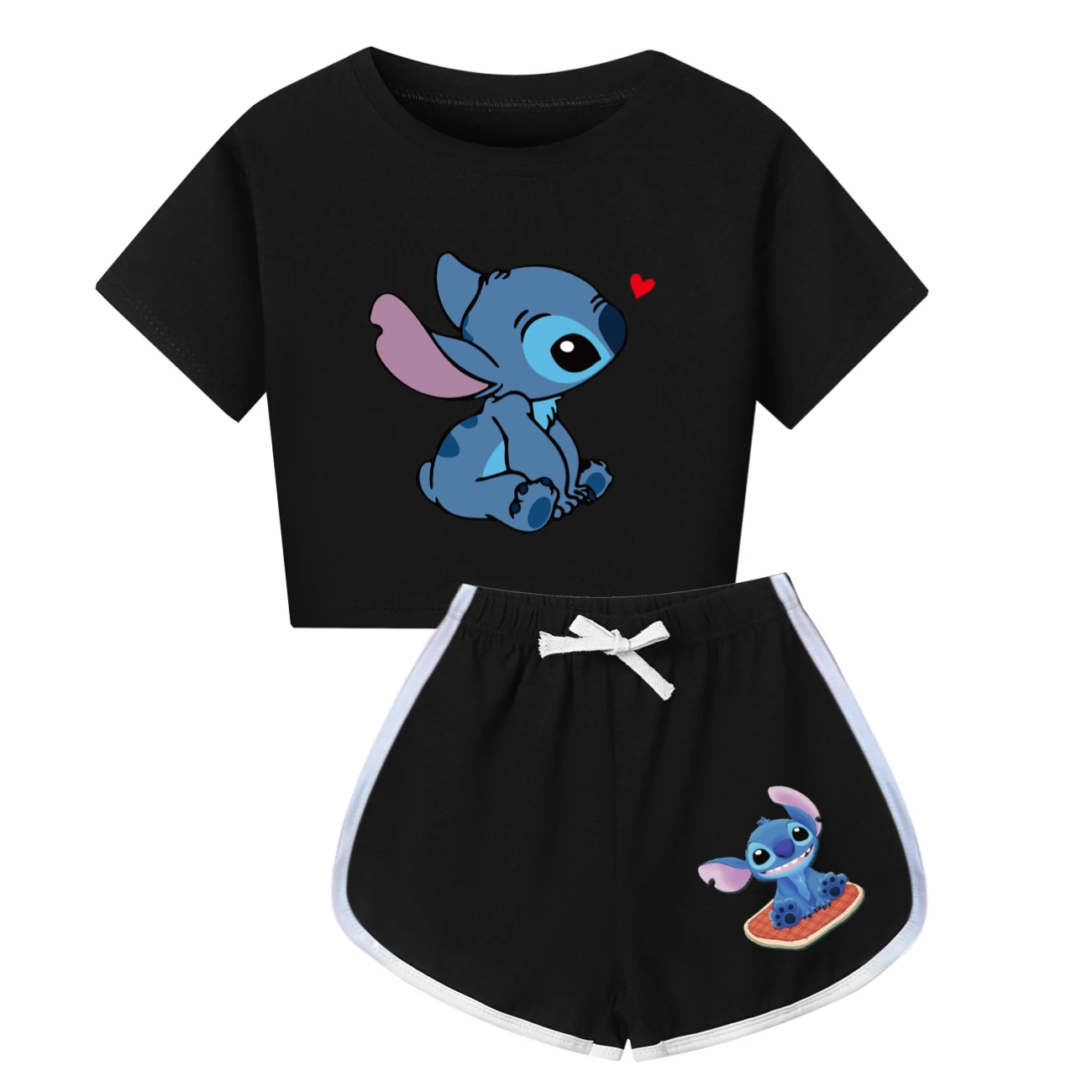 Family Mixed-Sleeve Lounge Set — 1309, Style 20 · Black