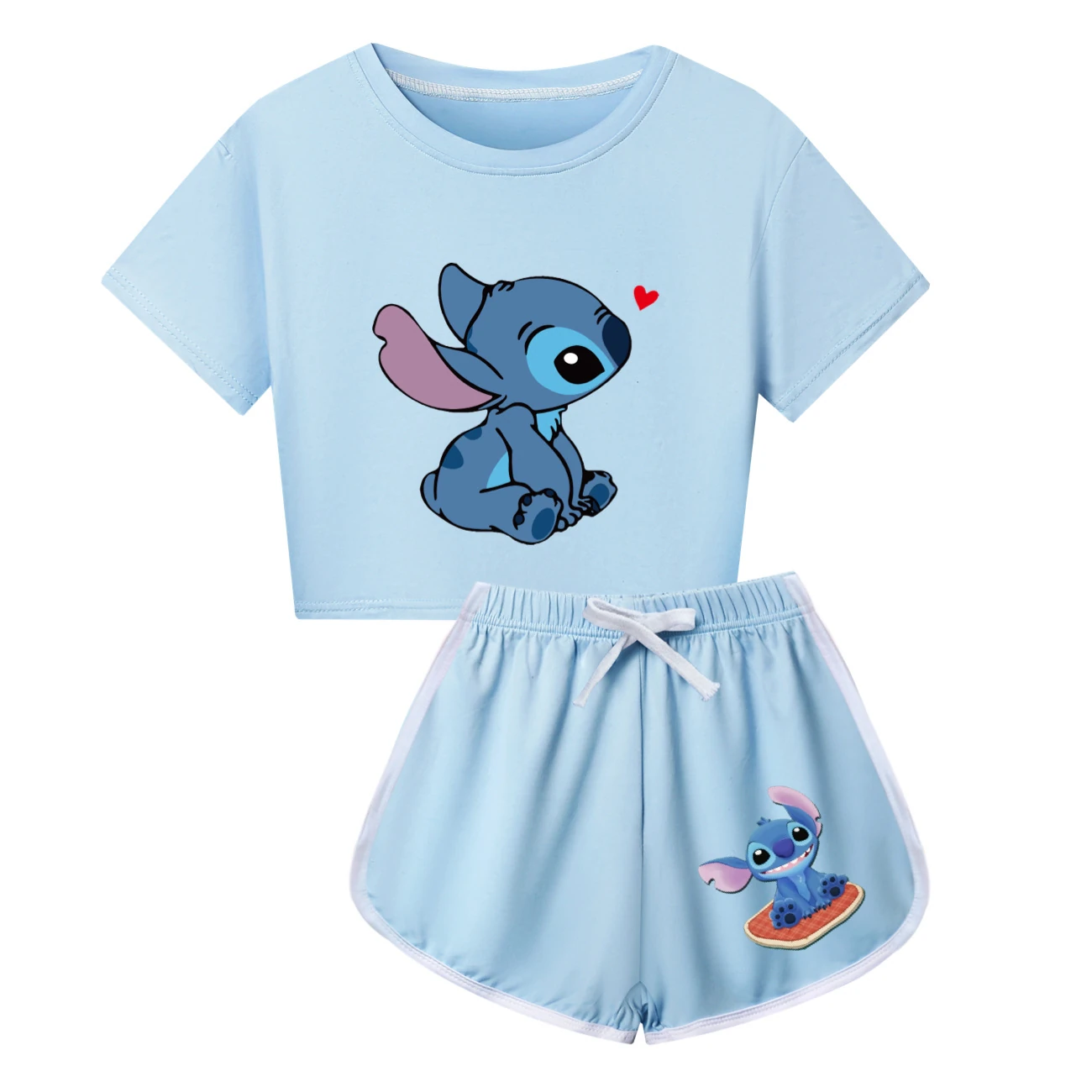 Family Mixed-Sleeve Lounge Set — 1309, Style 21 · Light Blue