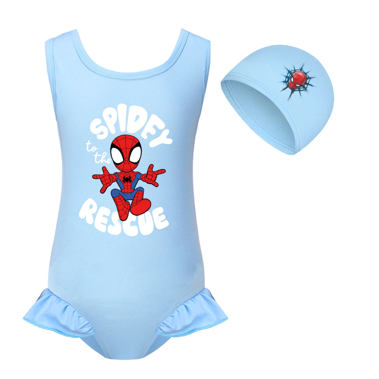 Storybook One-Piece Swimsuit & Cap Set — 3395, Style 01 · Set · Light Blue