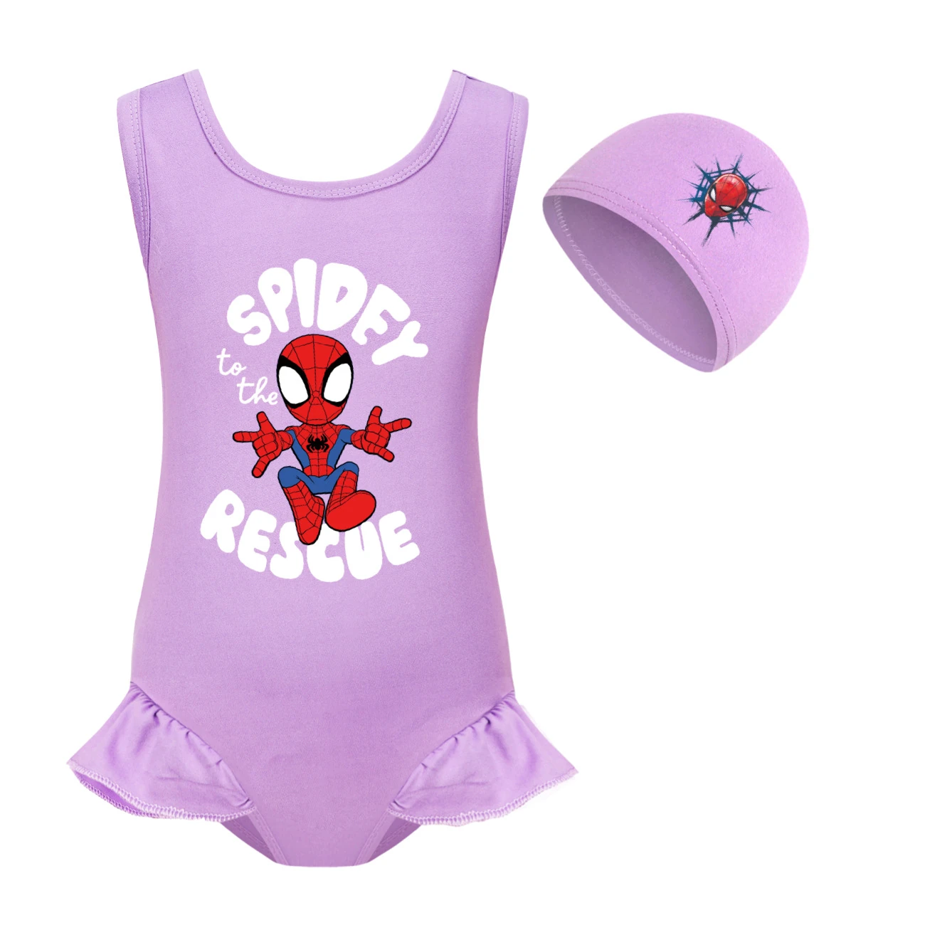 Storybook One-Piece Swimsuit & Cap Set — 3395, Style 03 · Set · Purple