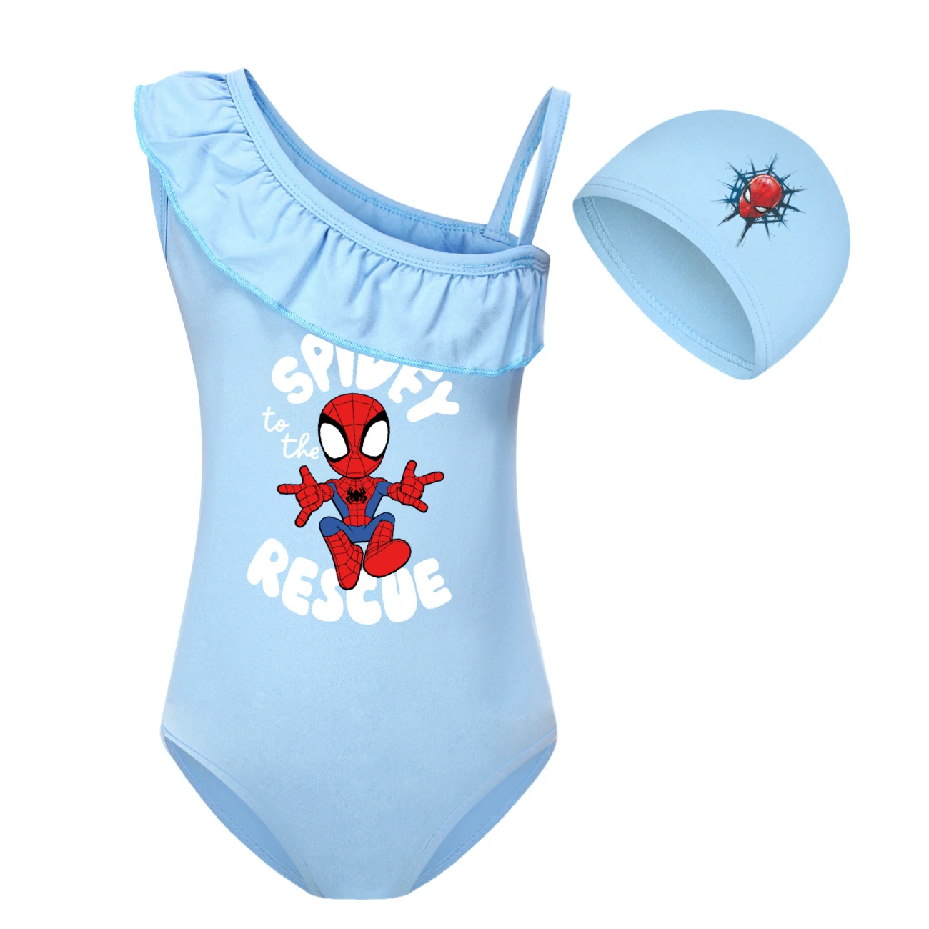 Storybook One-Piece Swimsuit & Cap Set — 3395, Style 05 · Set · Light Blue