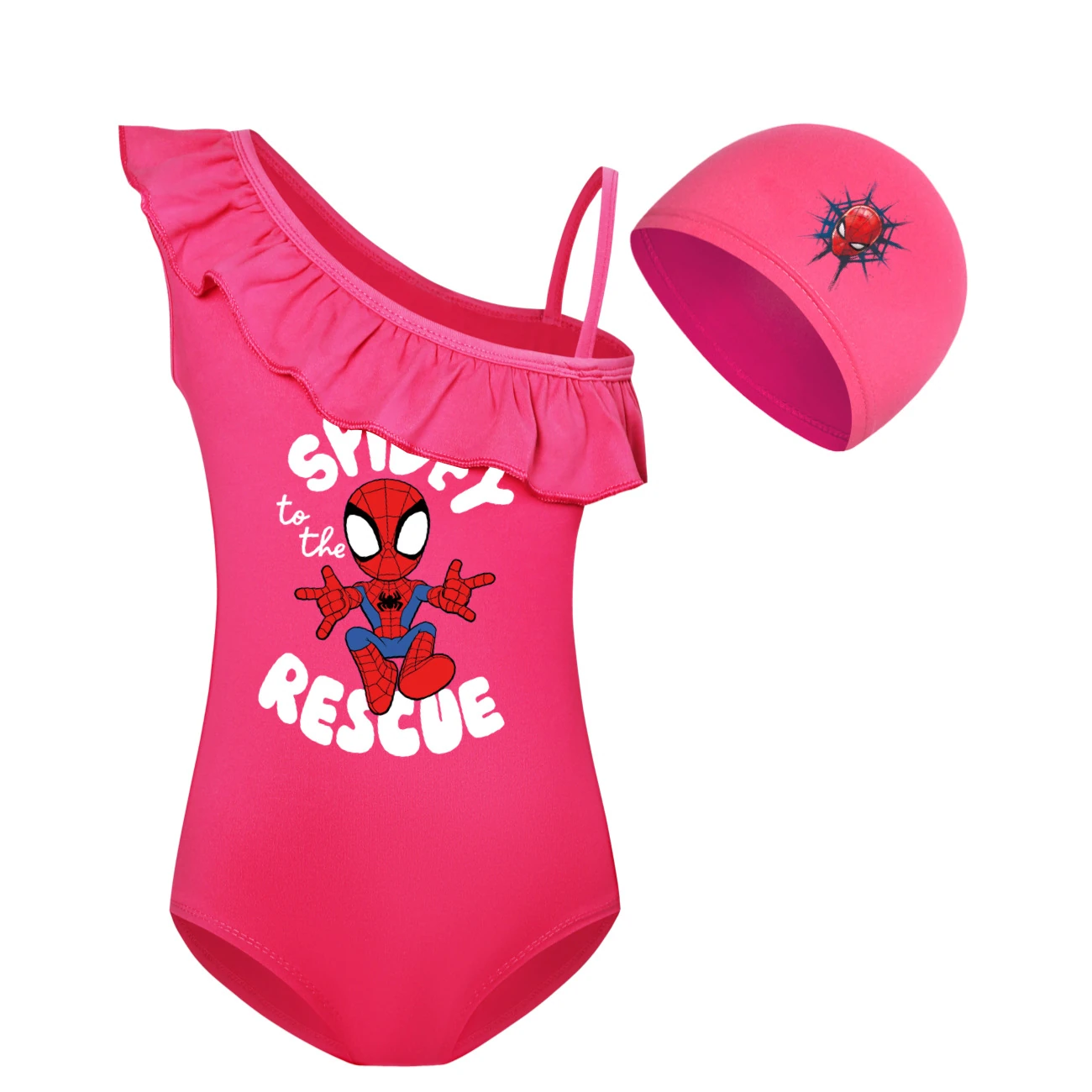 Storybook One-Piece Swimsuit & Cap Set — 3395, Style 06 · Set · Rose