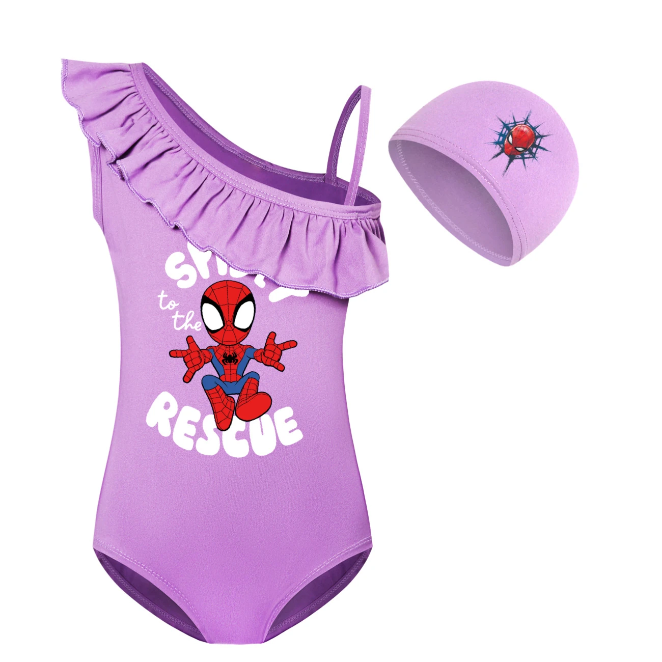 Storybook One-Piece Swimsuit & Cap Set — 3395, Style 07 · Set · Purple