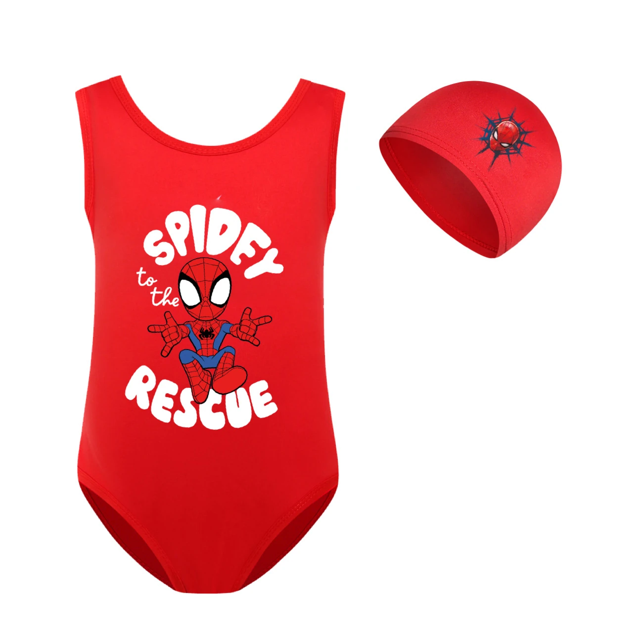 Storybook One-Piece Swimsuit & Cap Set — 3395, Style 11 · Set · Red