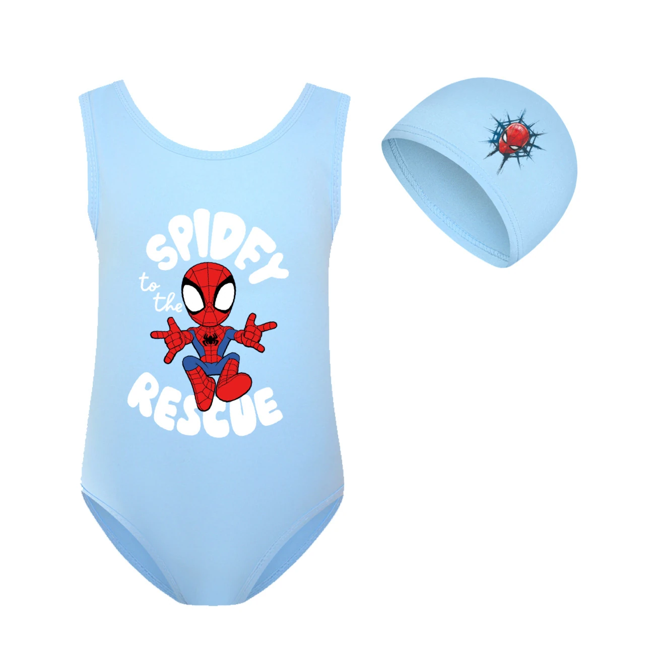 Storybook One-Piece Swimsuit & Cap Set — 3395, Style 15 · Set · Sky Blue