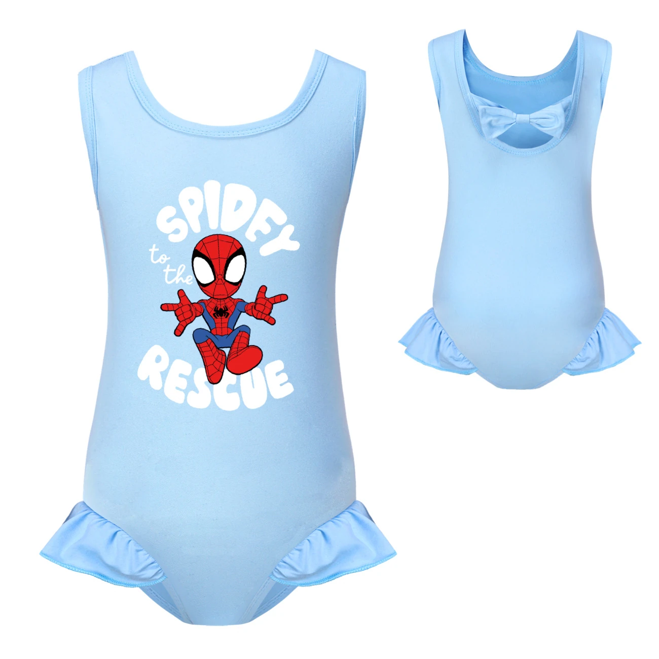 Storybook One-Piece Swimsuit & Cap Set — 3395, Style 17 · Single Piece · Light Blue