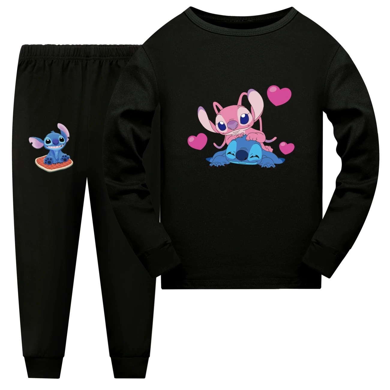 Family Mixed-Sleeve Lounge Collection — 3505, Style 13 · Long Sleeve · Black