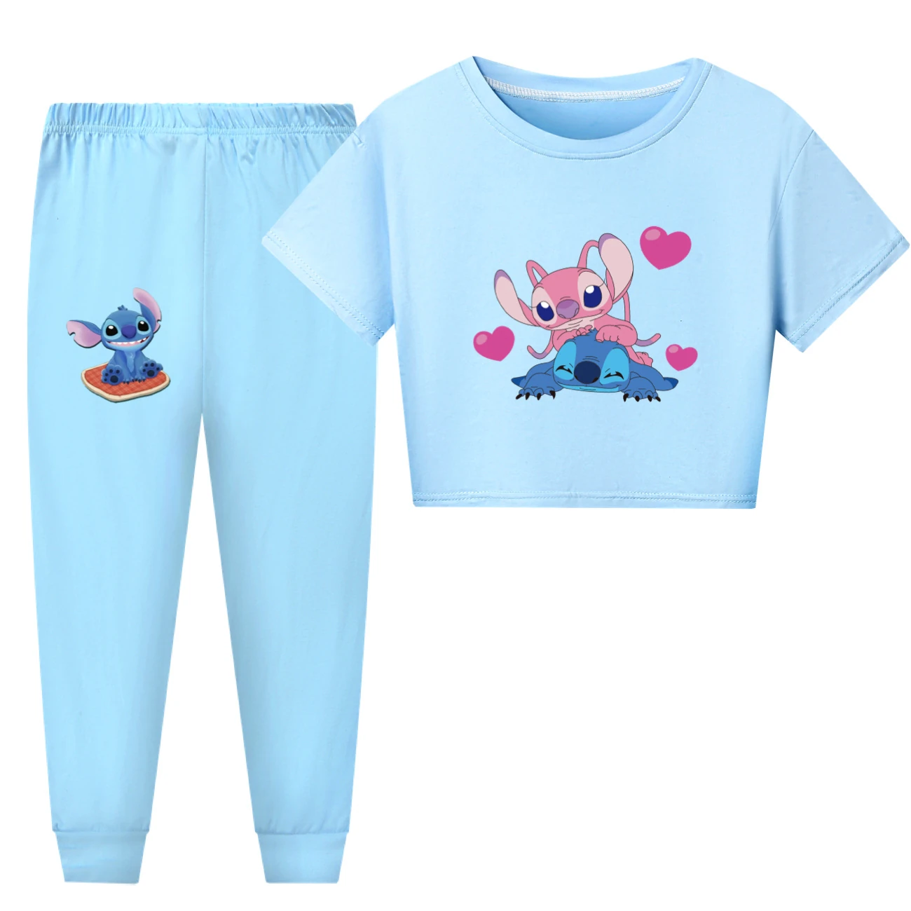Family Mixed-Sleeve Lounge Collection — 3505, Style 25 · Short Sleeve · Pants · Light Blue