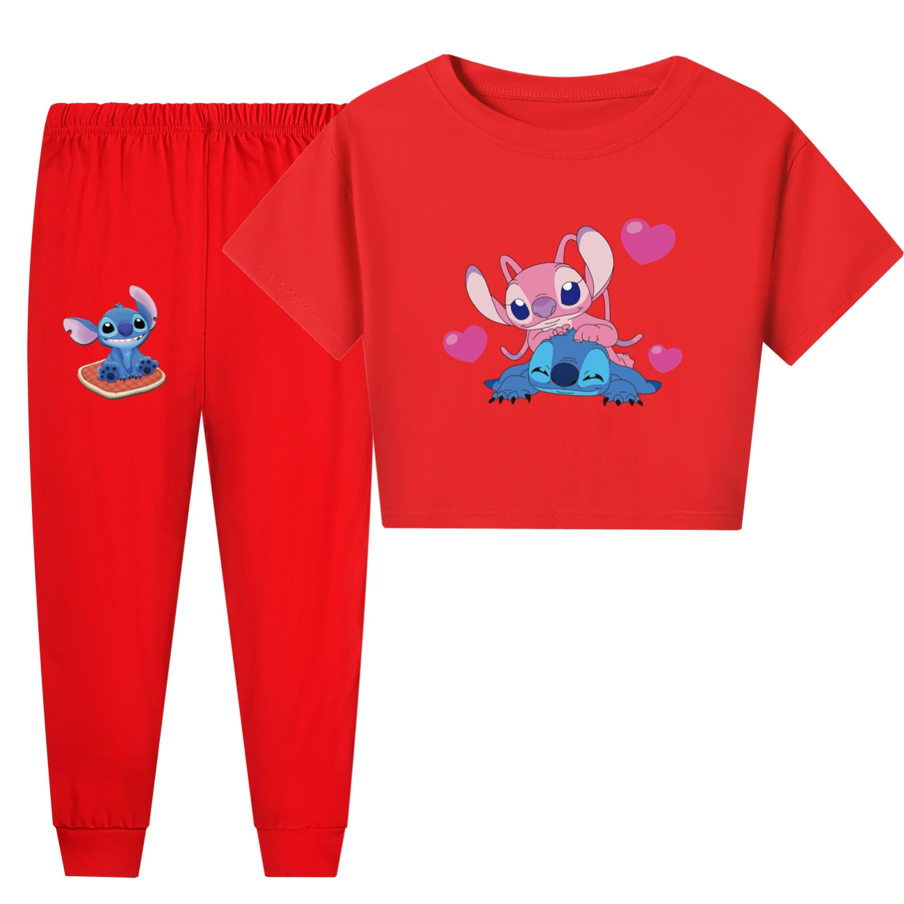 Family Mixed-Sleeve Lounge Collection — 3505, Style 28 · Short Sleeve · Pants · Red