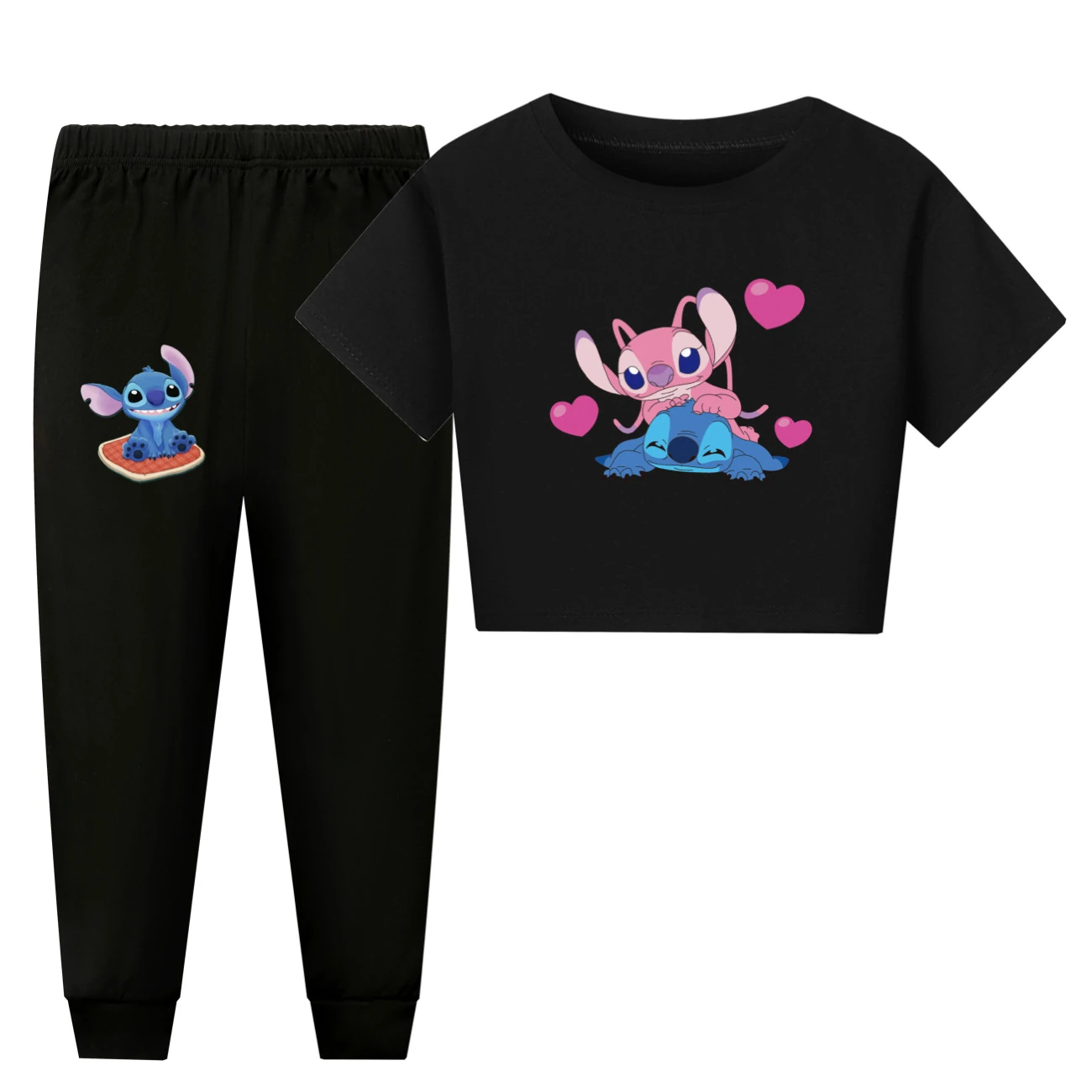 Family Mixed-Sleeve Lounge Collection — 3505, Style 30 · Short Sleeve · Pants · Black