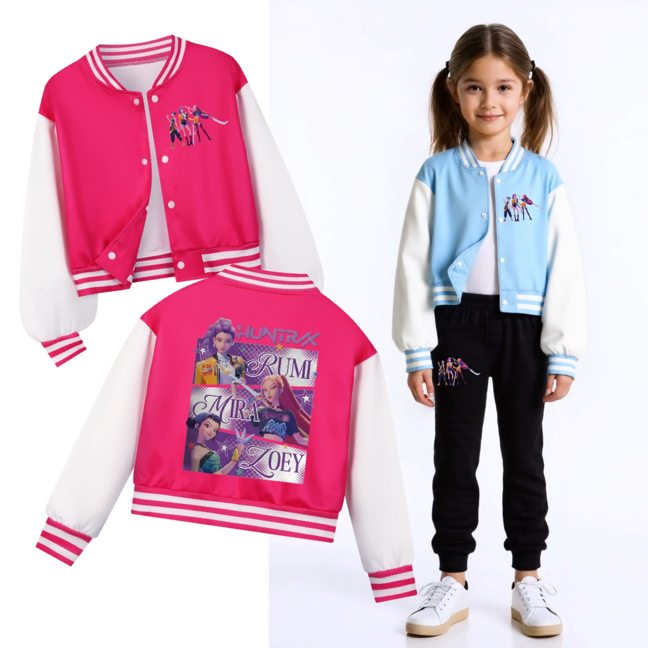 Cropped Graphic Varsity Jacket & Jogger Set, clean product view