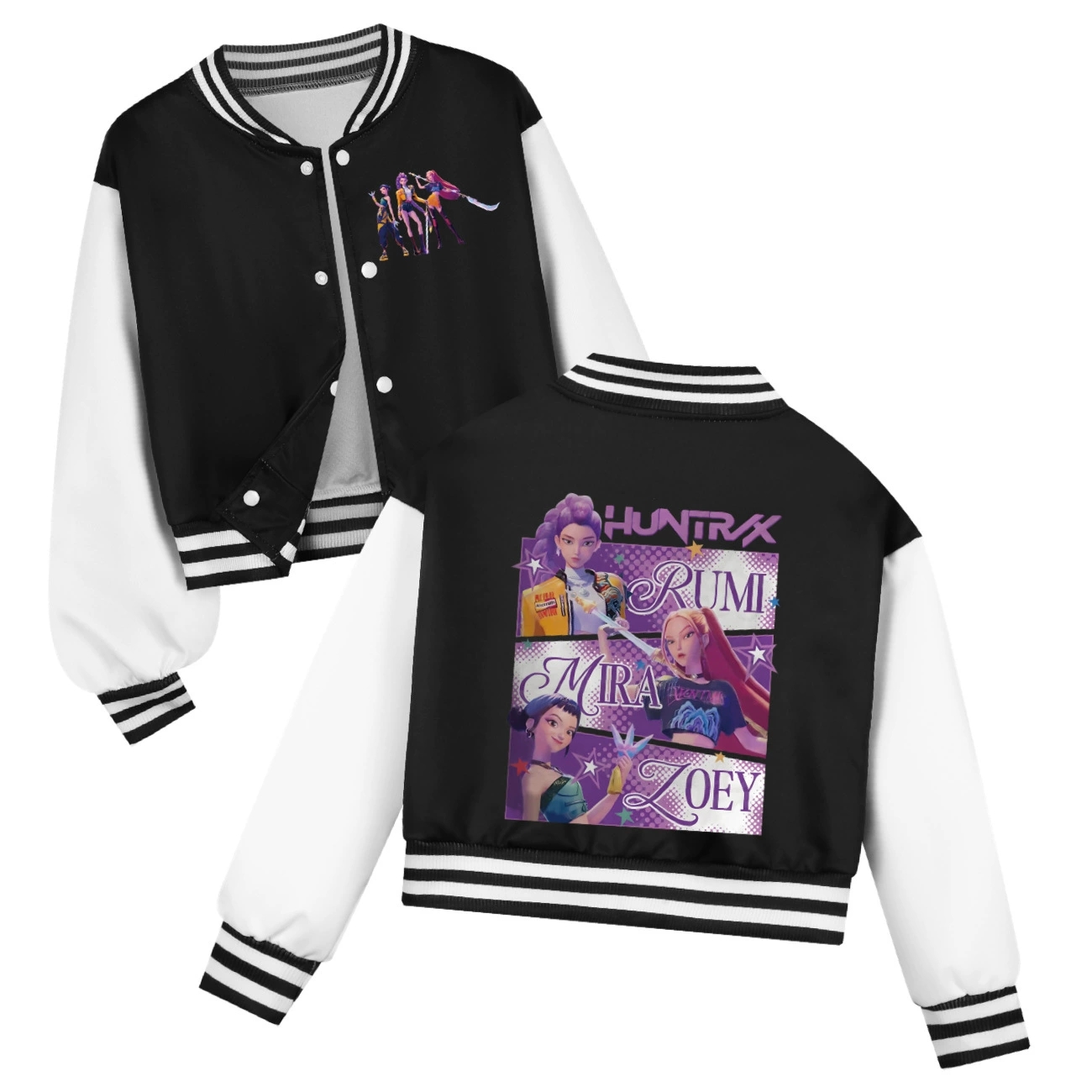 Cropped Graphic Varsity Jacket & Jogger Set, Style 02 · Cropped Varsity Jacket · Black