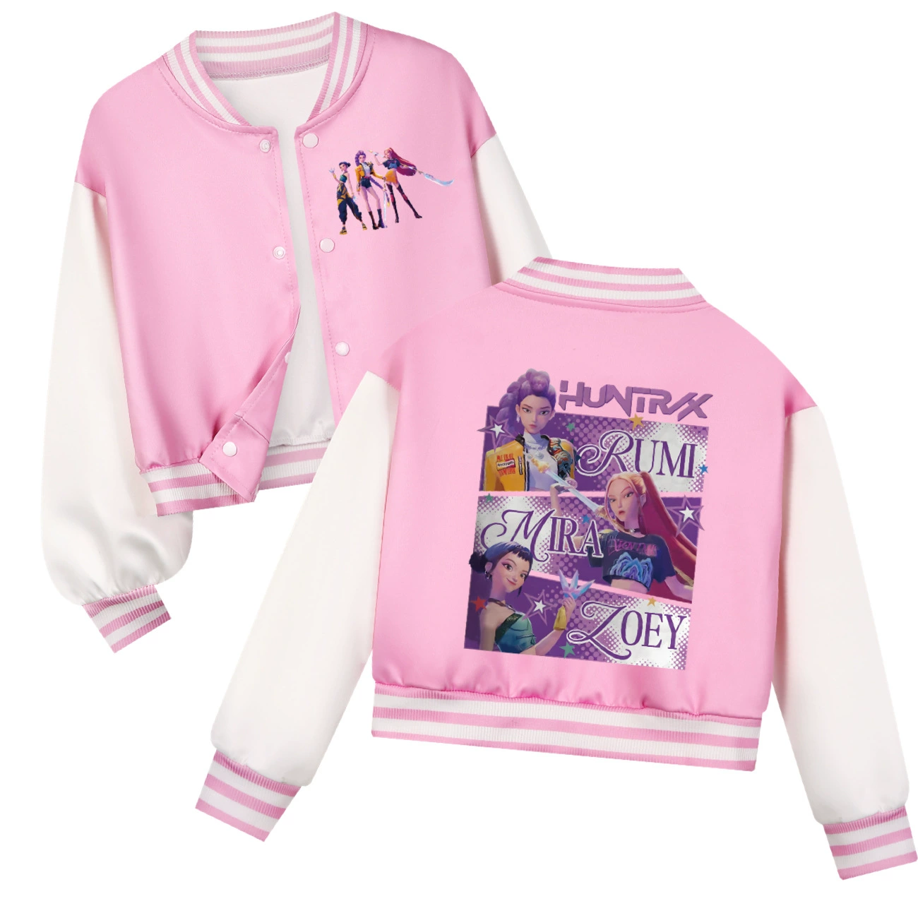 Cropped Graphic Varsity Jacket & Jogger Set, Style 06 · Cropped Varsity Jacket · Pink