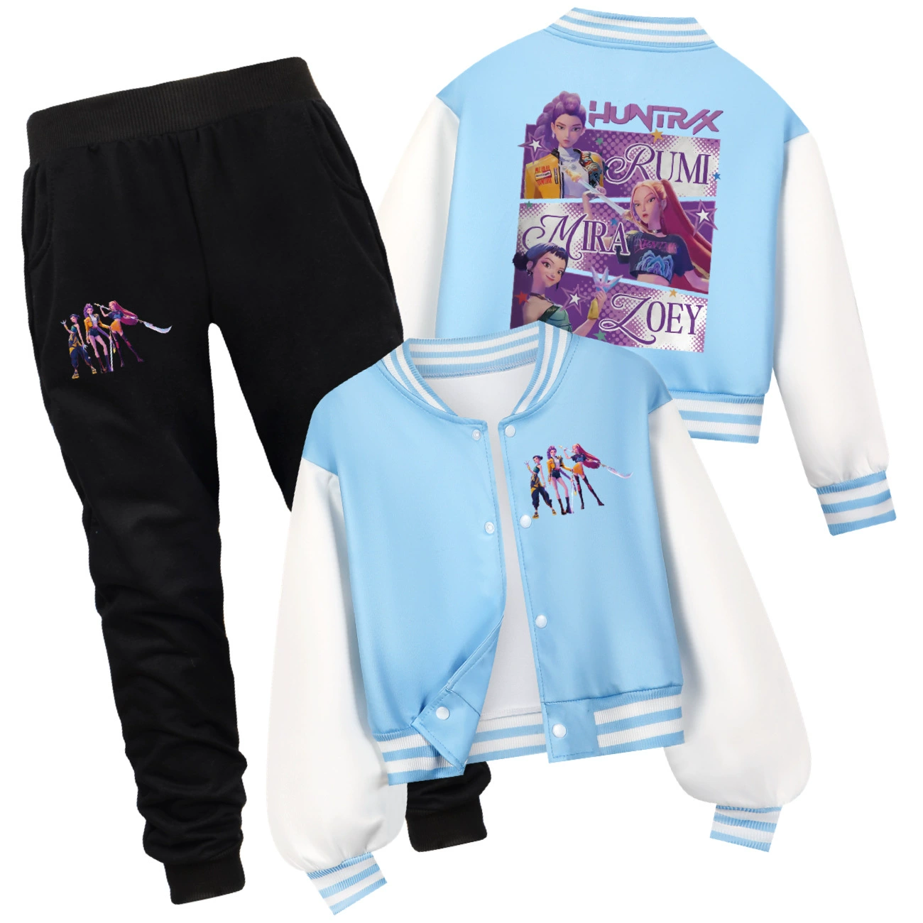 Cropped Graphic Varsity Jacket & Jogger Set, Style 09 · Cropped Varsity Jacket · Jogger Set · Light Blue