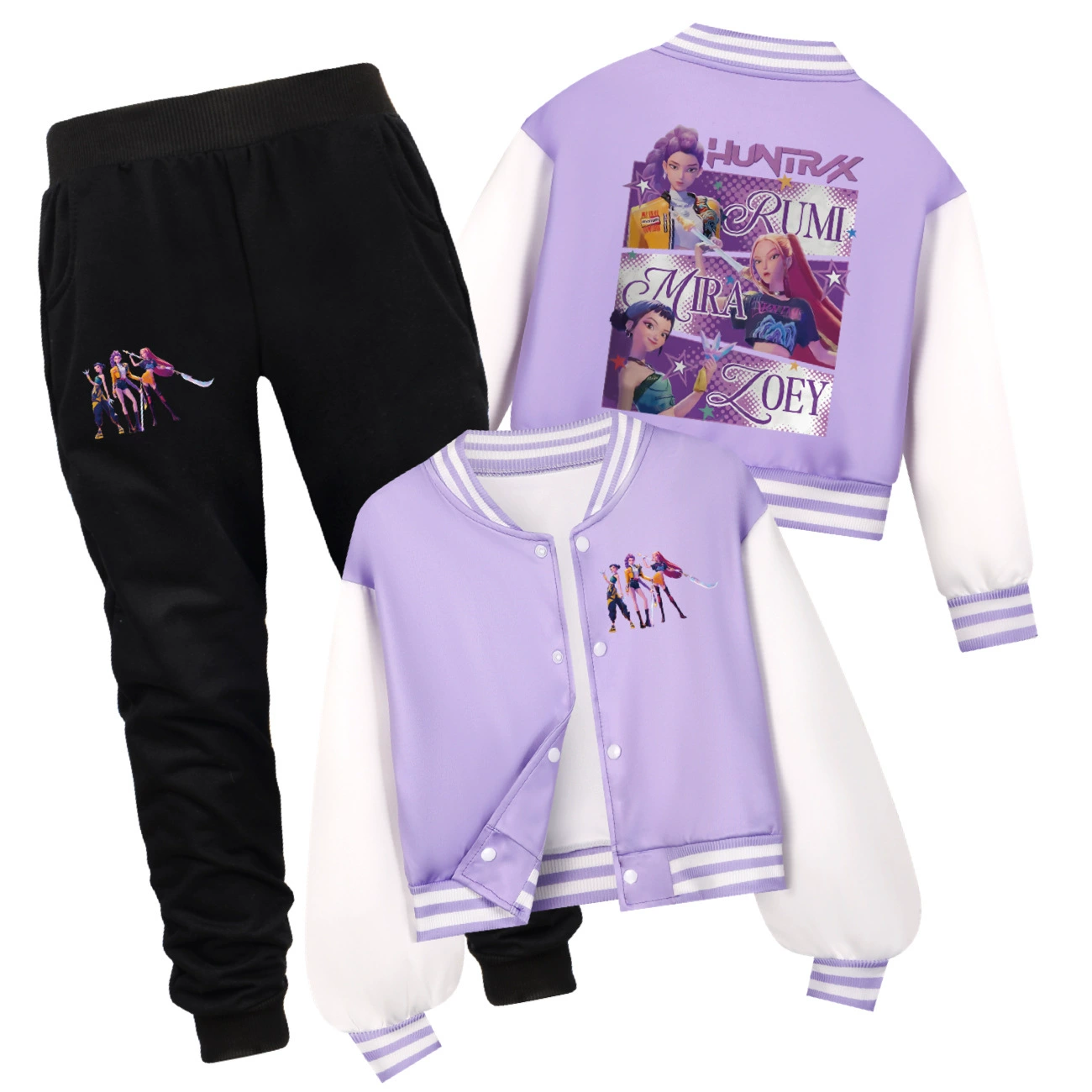 Cropped Graphic Varsity Jacket & Jogger Set, Style 10 · Cropped Varsity Jacket · Jogger Set · Purple