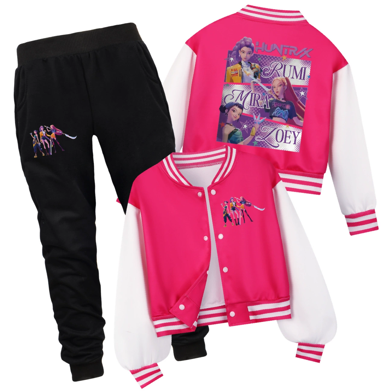 Cropped Graphic Varsity Jacket & Jogger Set, Style 11 · Cropped Varsity Jacket · Jogger Set · Rose