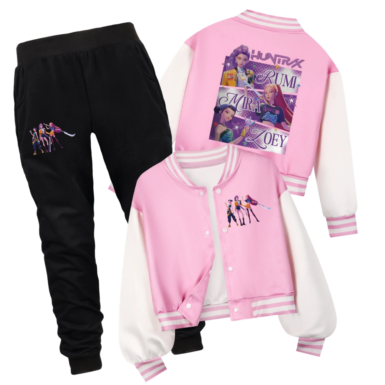 Cropped Graphic Varsity Jacket & Jogger Set, Style 12 · Cropped Varsity Jacket · Jogger Set · Pink
