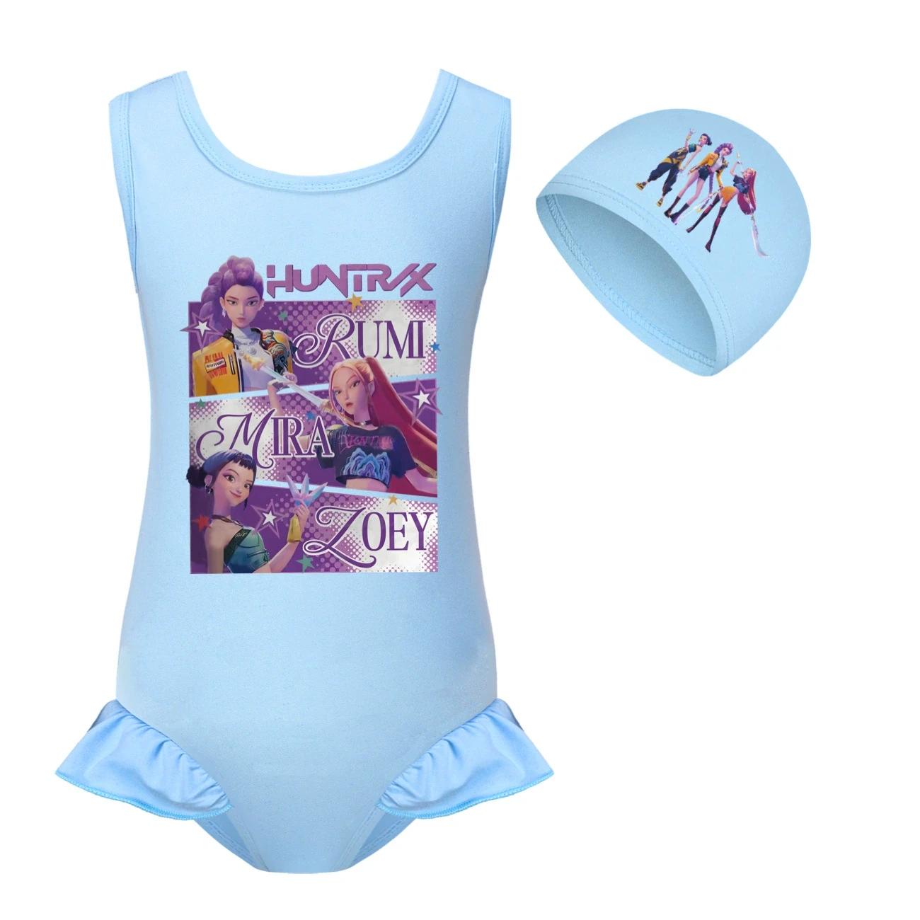 Girls’ Swimsuit & Cap Set — 4829 Edition, Style 01 · Set · Light Blue