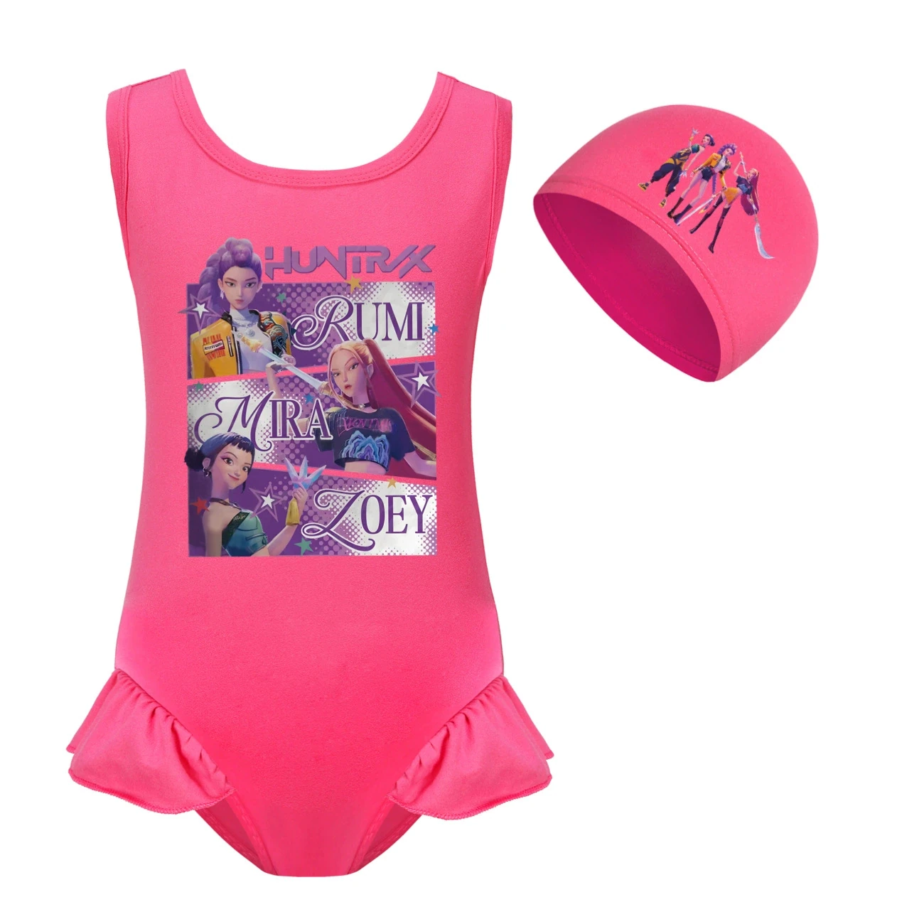 Girls’ Swimsuit & Cap Set — 4829 Edition, Style 02 · Set · Rose