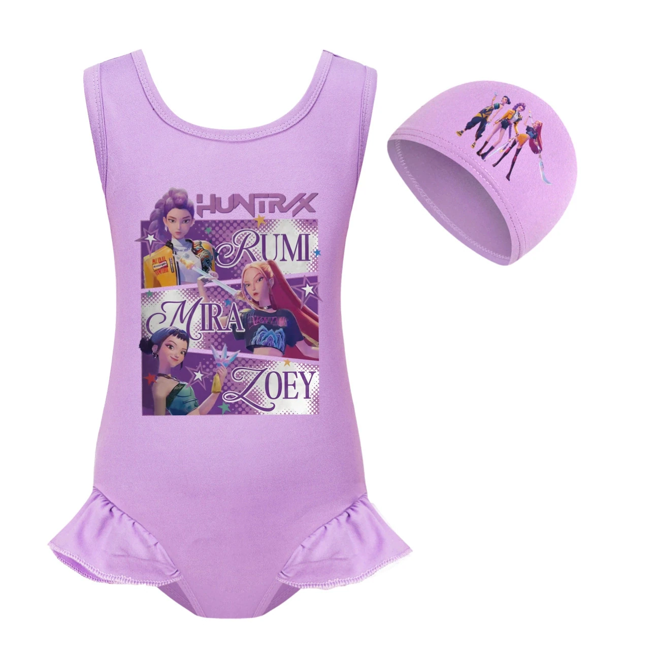 Girls’ Swimsuit & Cap Set — 4829 Edition, Style 03 · Set · Purple