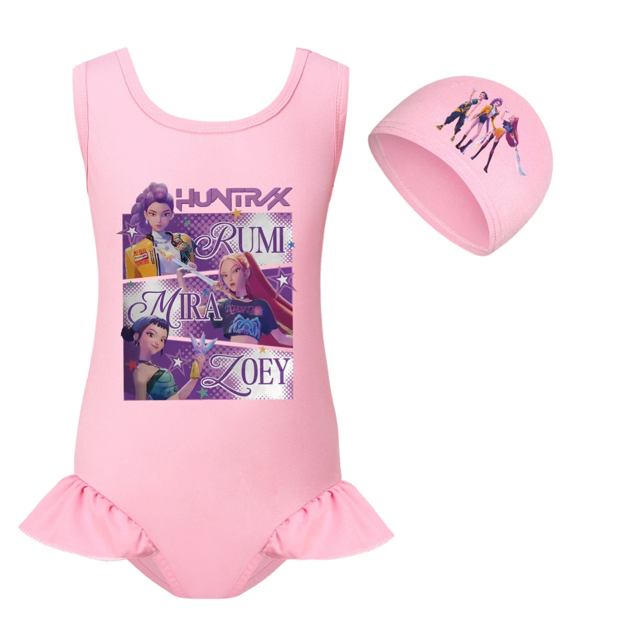 Girls’ Swimsuit & Cap Set — 4829 Edition, Style 04 · Set · Pink