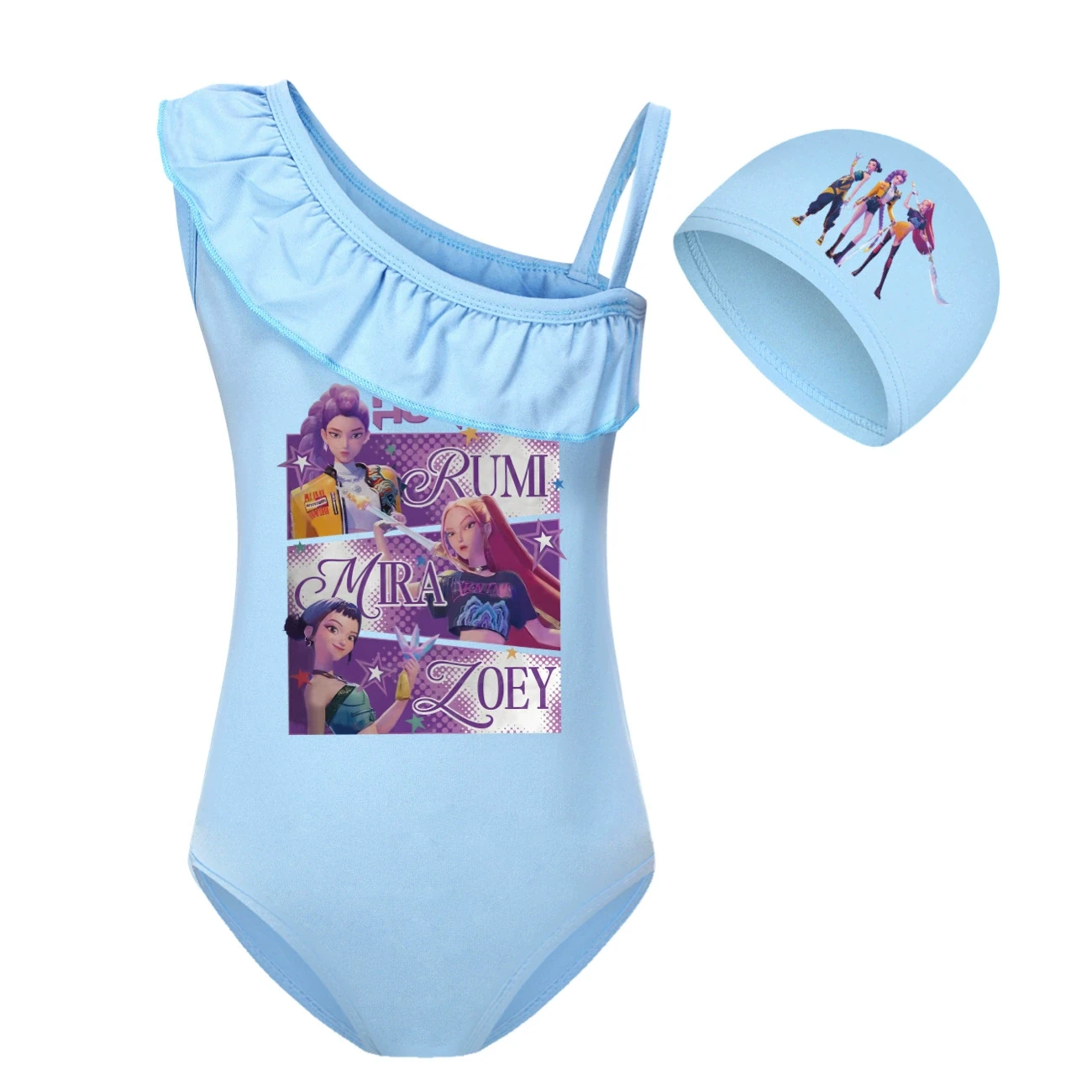 Girls’ Swimsuit & Cap Set — 4829 Edition, Style 05 · Set · Light Blue