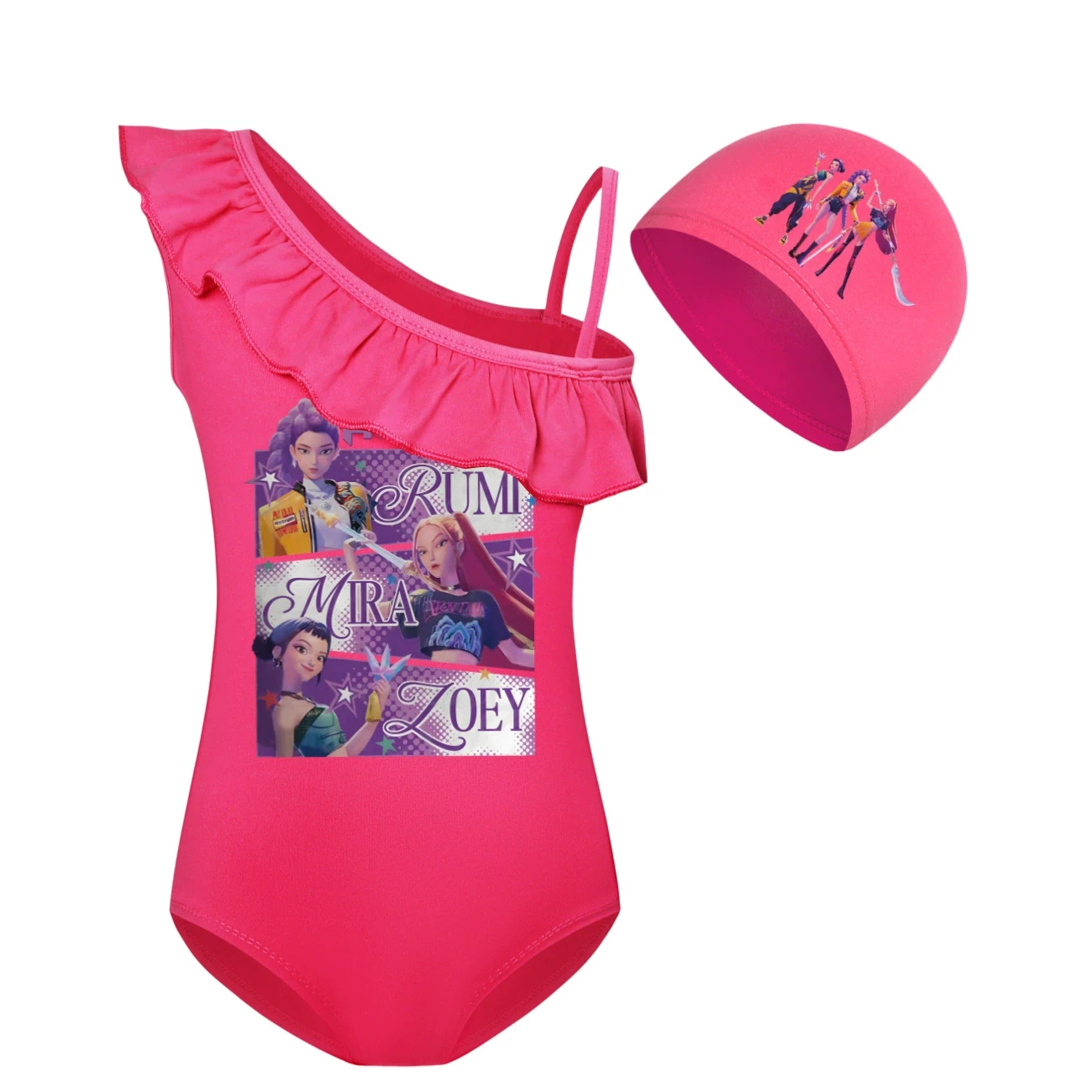 Girls’ Swimsuit & Cap Set — 4829 Edition, Style 06 · Set · Rose