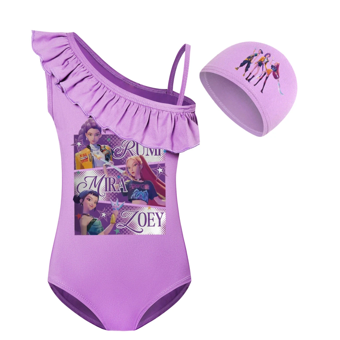 Girls’ Swimsuit & Cap Set — 4829 Edition, Style 07 · Set · Purple