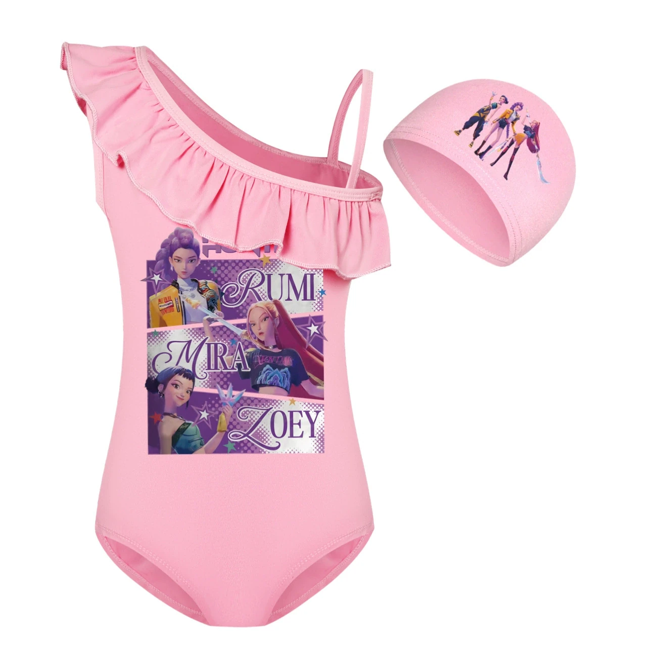 Girls’ Swimsuit & Cap Set — 4829 Edition, Style 08 · Set · Pink
