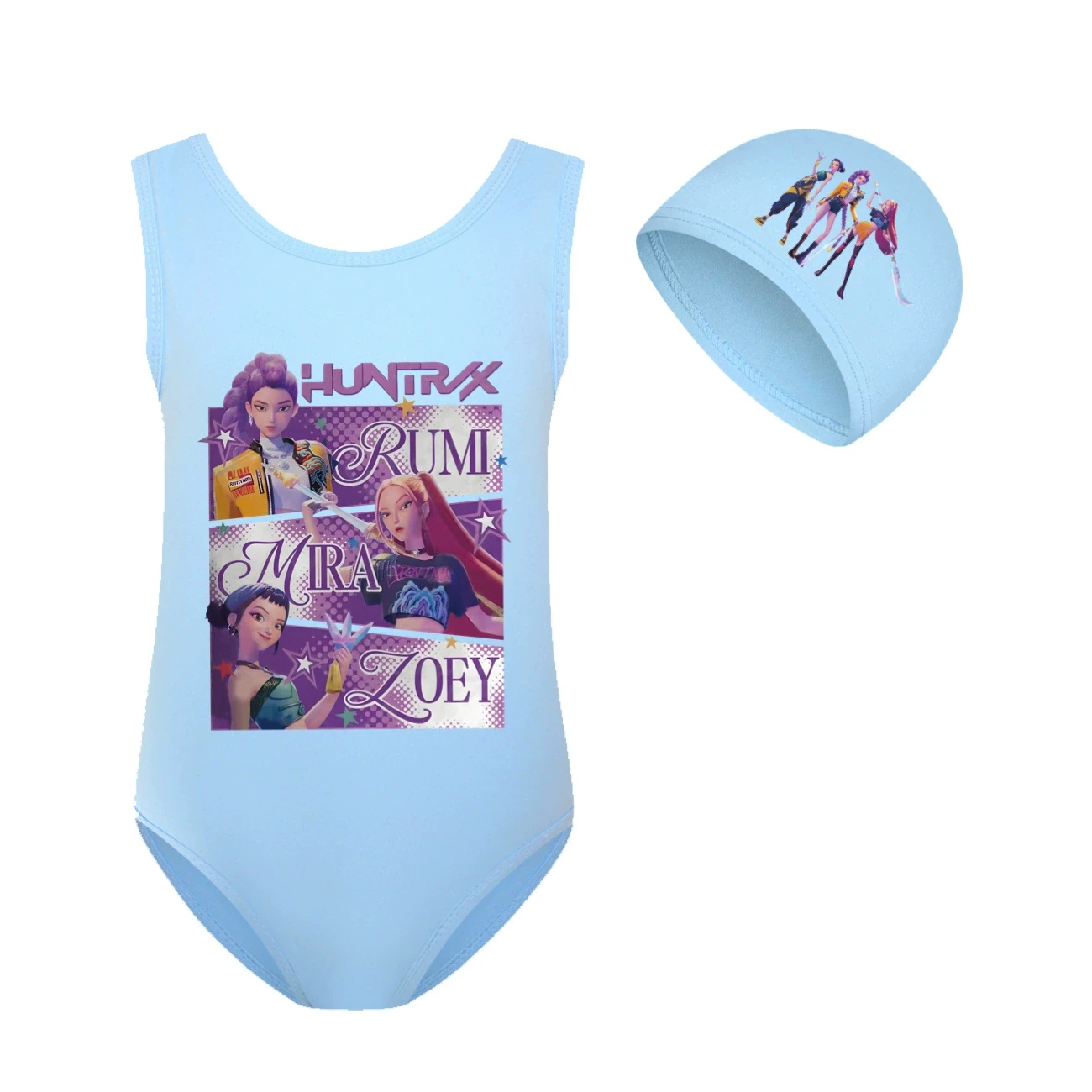 Girls’ Swimsuit & Cap Set — 4829 Edition, Style 15 · Set · Sky Blue