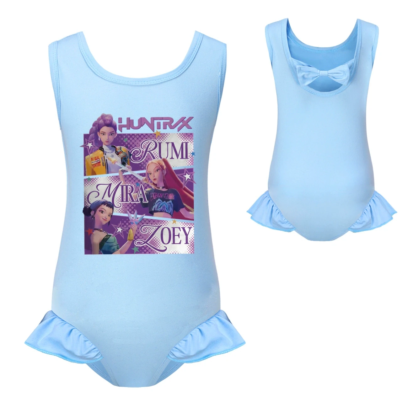 Girls’ Swimsuit & Cap Set — 4829 Edition, Style 17 · Single Piece · Light Blue