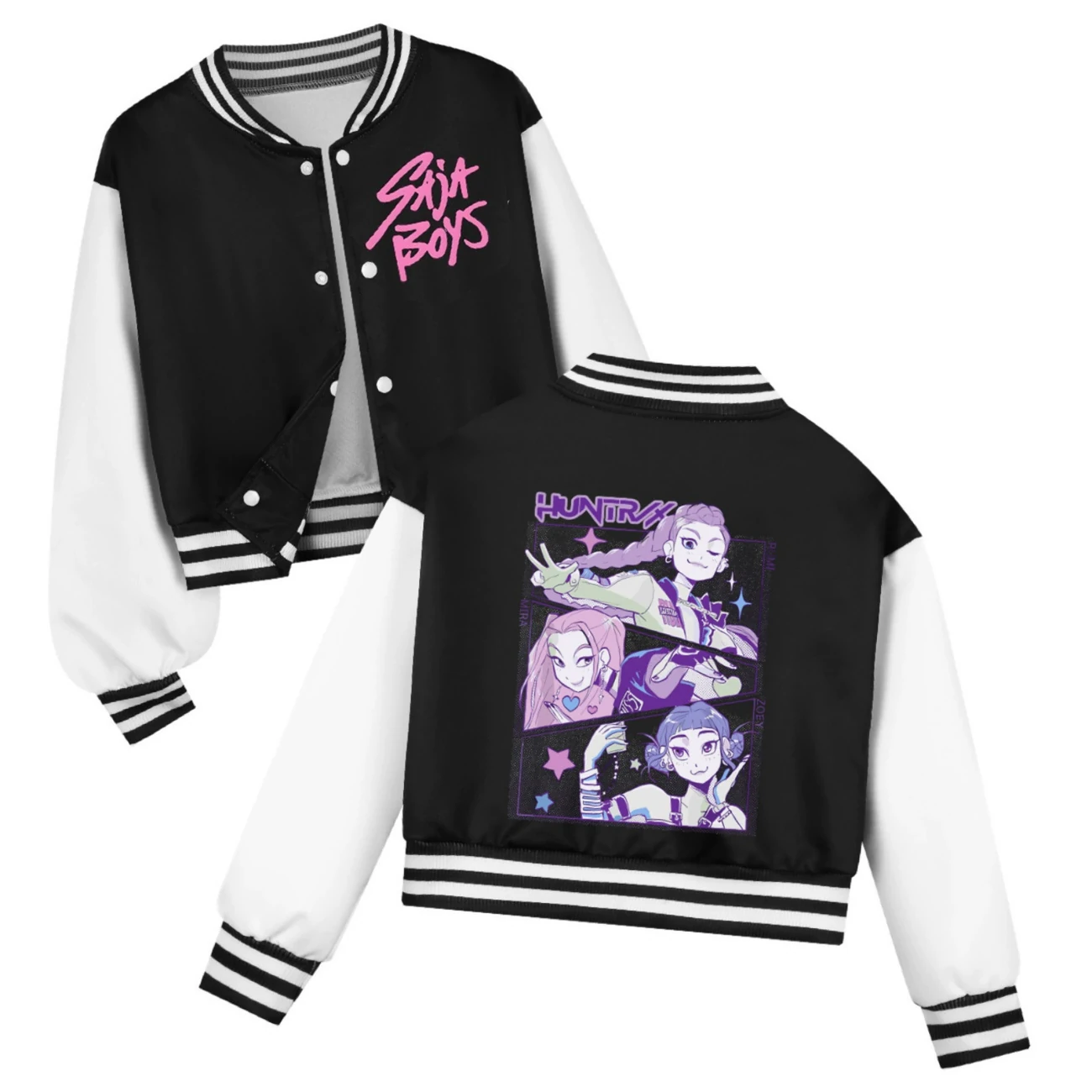 Cropped Graphic Varsity Jacket & Jogger Set — 4829 Edition, Style 08 · Black
