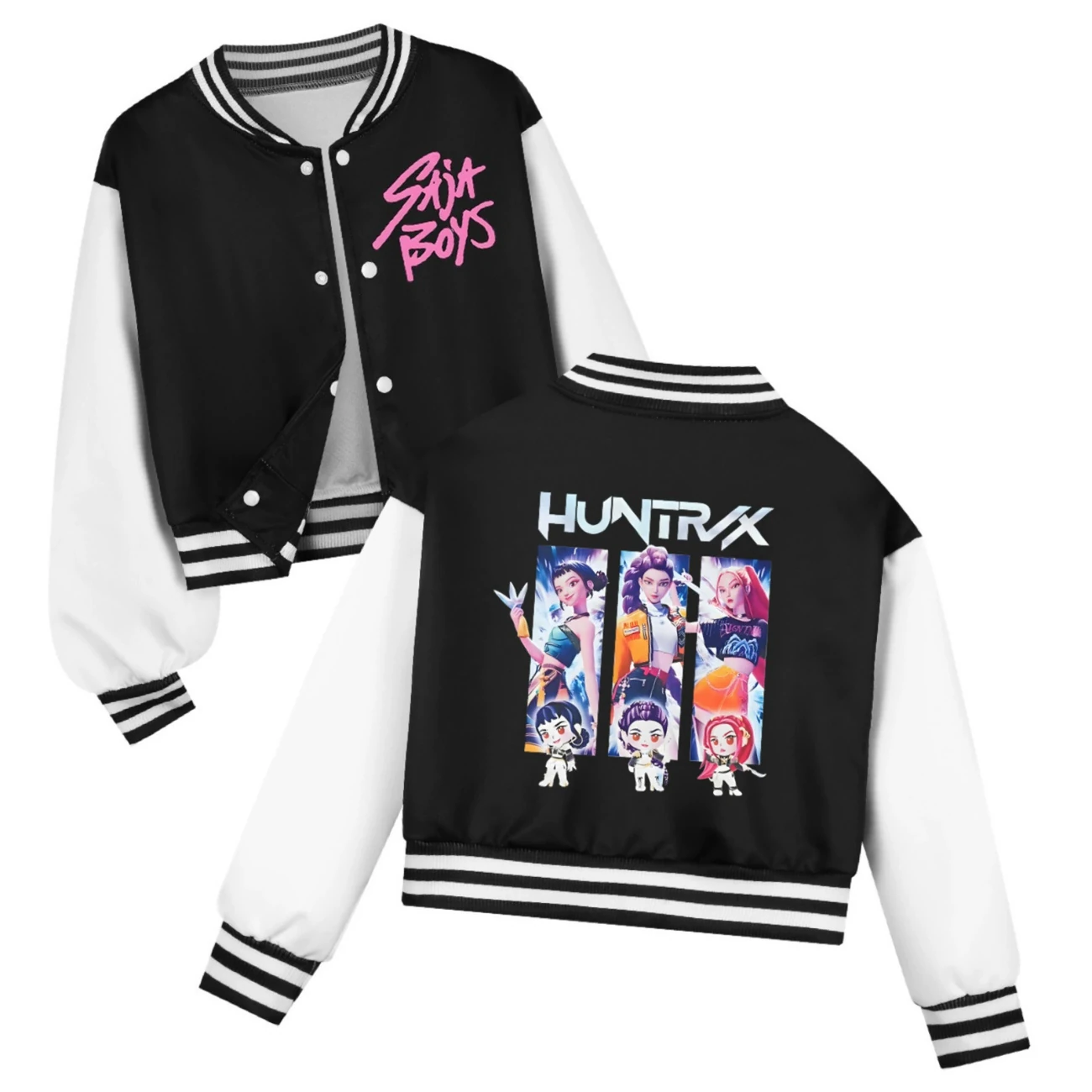Cropped Graphic Varsity Jacket & Jogger Set — 4829 Edition, Style 14 · Black