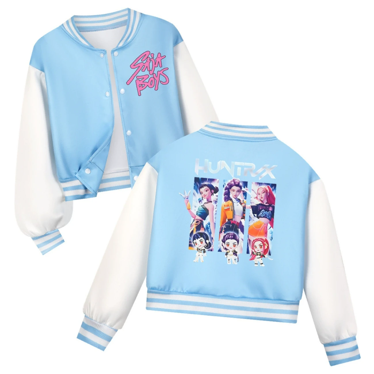 Cropped Graphic Varsity Jacket & Jogger Set — 4829 Edition, Style 15 · Light Blue