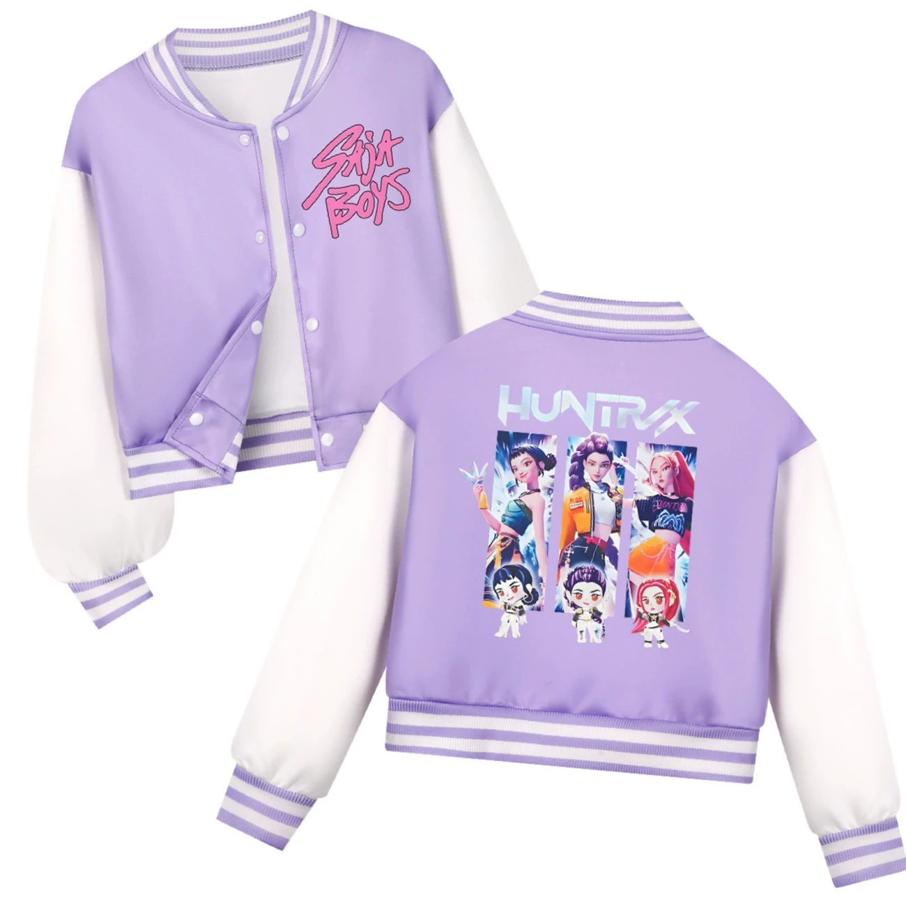 Cropped Graphic Varsity Jacket & Jogger Set — 4829 Edition, Style 16 · Purple